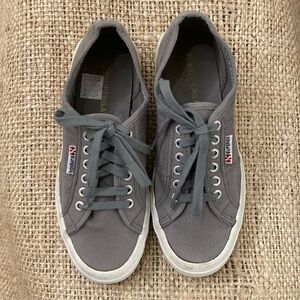 Superga Grey Canvas Low Top Lace Up Sneakers Size 40